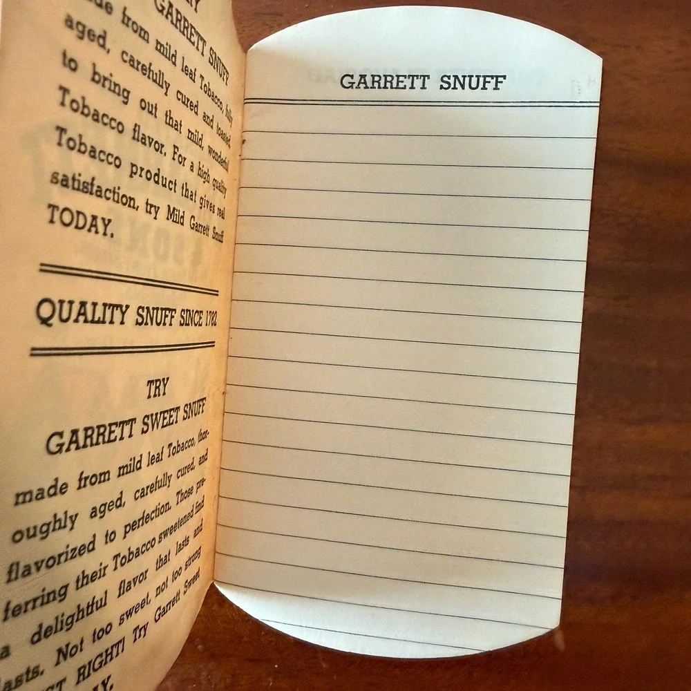Vintage W.E. Garrett Sweet Mild‎ Snuff Advertising Memo Notepad Unused